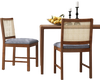 Rattan dining chair set of 2 with rubber wood frame and linen fabric padded seats, perfect for dining rooms or offices.