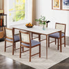 Rattan dining chair set featuring rubber wood frames and linen fabric padded seats, perfect for dining rooms or offices.