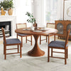 Rattan dining chair set of 2 with rubber wood frame and linen fabric padded seat in walnut, perfect for dining areas.
