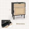 Rattan nightstand with drawer and cabinet, featuring metal legs and a natural finish, ideal for bedroom or living room.