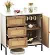 Rattan sideboard buffet cabinet in white with 1 door and 3 drawers, perfect for living room or dining room storage.