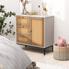 Rattan sideboard buffet cabinet in white with 1 door and 3 drawers, perfect for stylish storage in any room.
