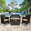 Costway 4 Piece Outdoor Rattan Sofa Set Glass Coffee Table New