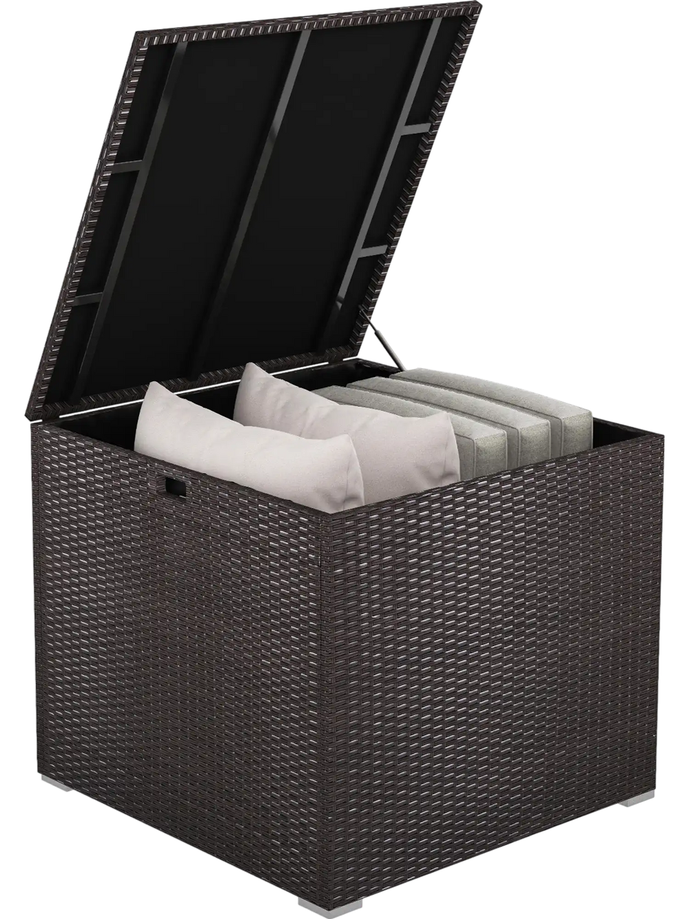 72 Gallon Rattan Outdoor Storage Box with Zippered Liner and Solid Pneumatic Rod