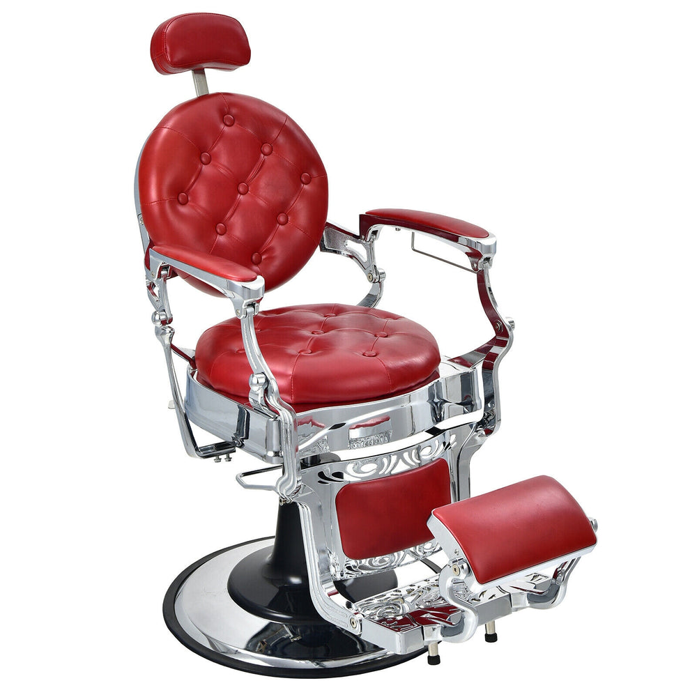 Vintage Barber Chair with Adjustable Height and Headrest-Red - Gallery View 1 of 1