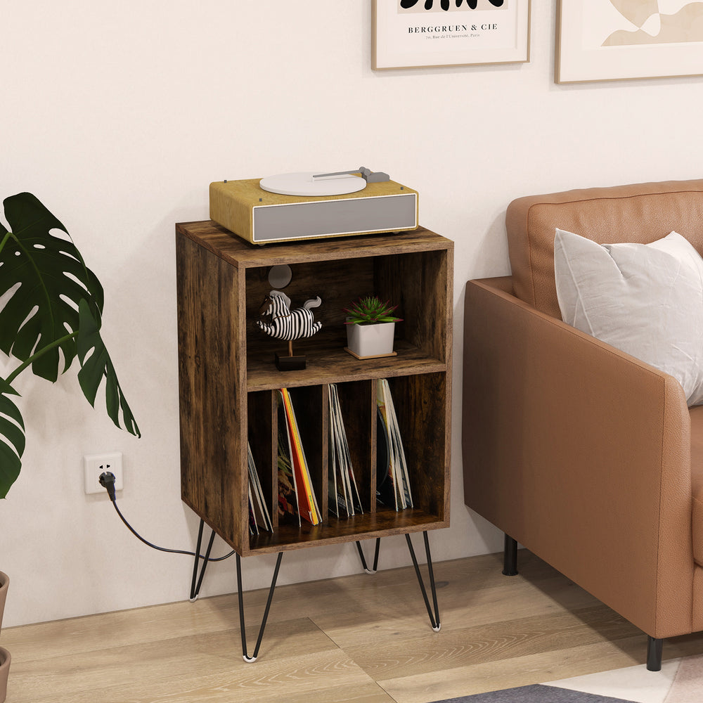 Record Player Stand with Charging Station for Living Room Bedroom-Rustic Brown - Gallery View 1 of 10