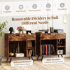 Record player stand in rustic brown with removable dividers, ideal for organizing vinyl records and decor items.