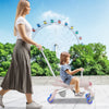 2-in-1 kids ride-on push car in pink with LED lighted wheels, designed for outdoor fun and parent-child interaction.