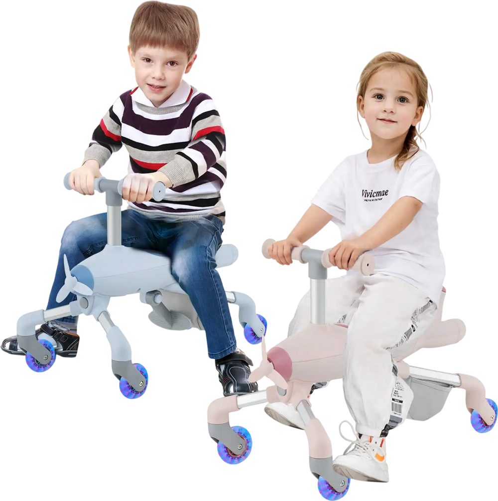 Kids ride-on push car in pink with LED lighted wheels, adjustable handle, and storage basket for indoor and outdoor fun.
