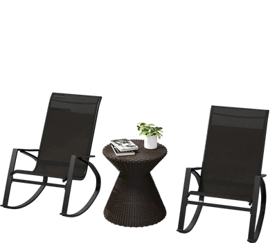 Costway 2-Pc Patio Rocking Chairs Outdoor Sling Fabric Ergonomic Backrest Seat Black 76853241 New