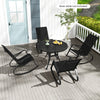 Two black patio rocking chairs with ergonomic backrests, perfect for relaxing on the balcony or poolside.