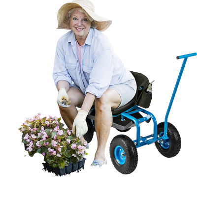 Costway Rolling Garden Cart Swivel Seat Storage Basket Blue 62871349 New