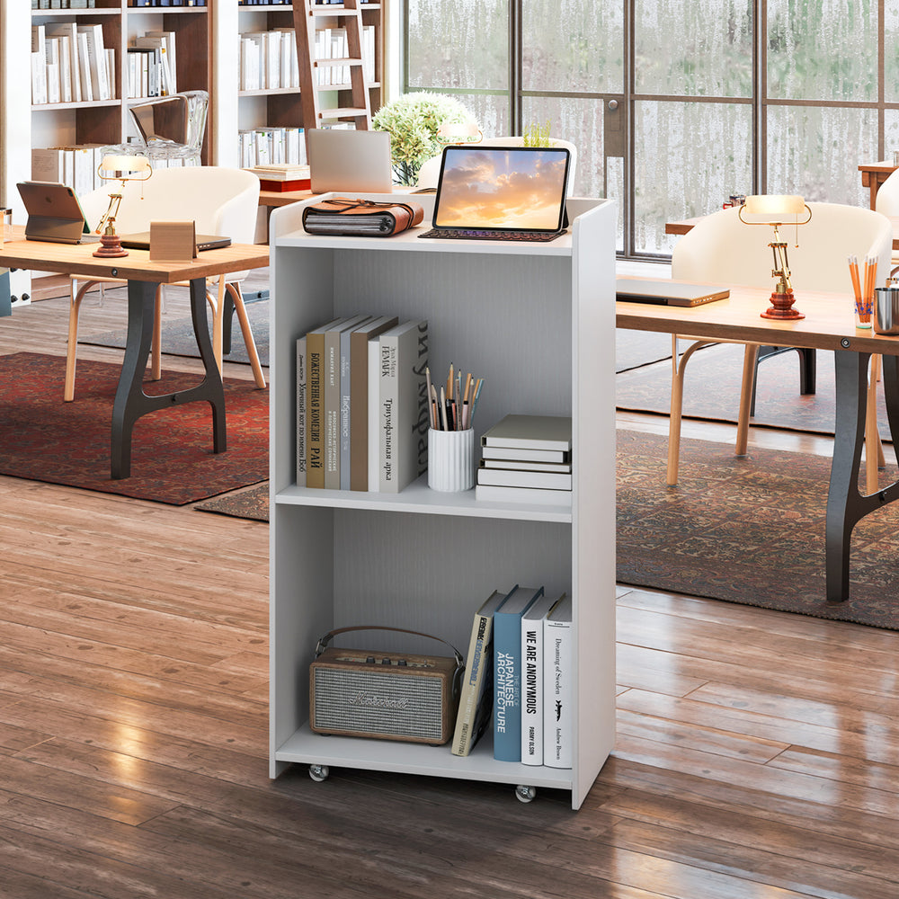 Rolling Podium Stand with 2 Shelves and Lockable Wheels-White - Gallery View 1 of 11