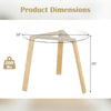 Round glass dining table with a rubber wood frame, 36" wide, stable triangular structure, suitable for various rooms.