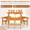 Round picnic table set with 3 benches, crafted from fir wood, accommodates 2-6 people for outdoor meals.