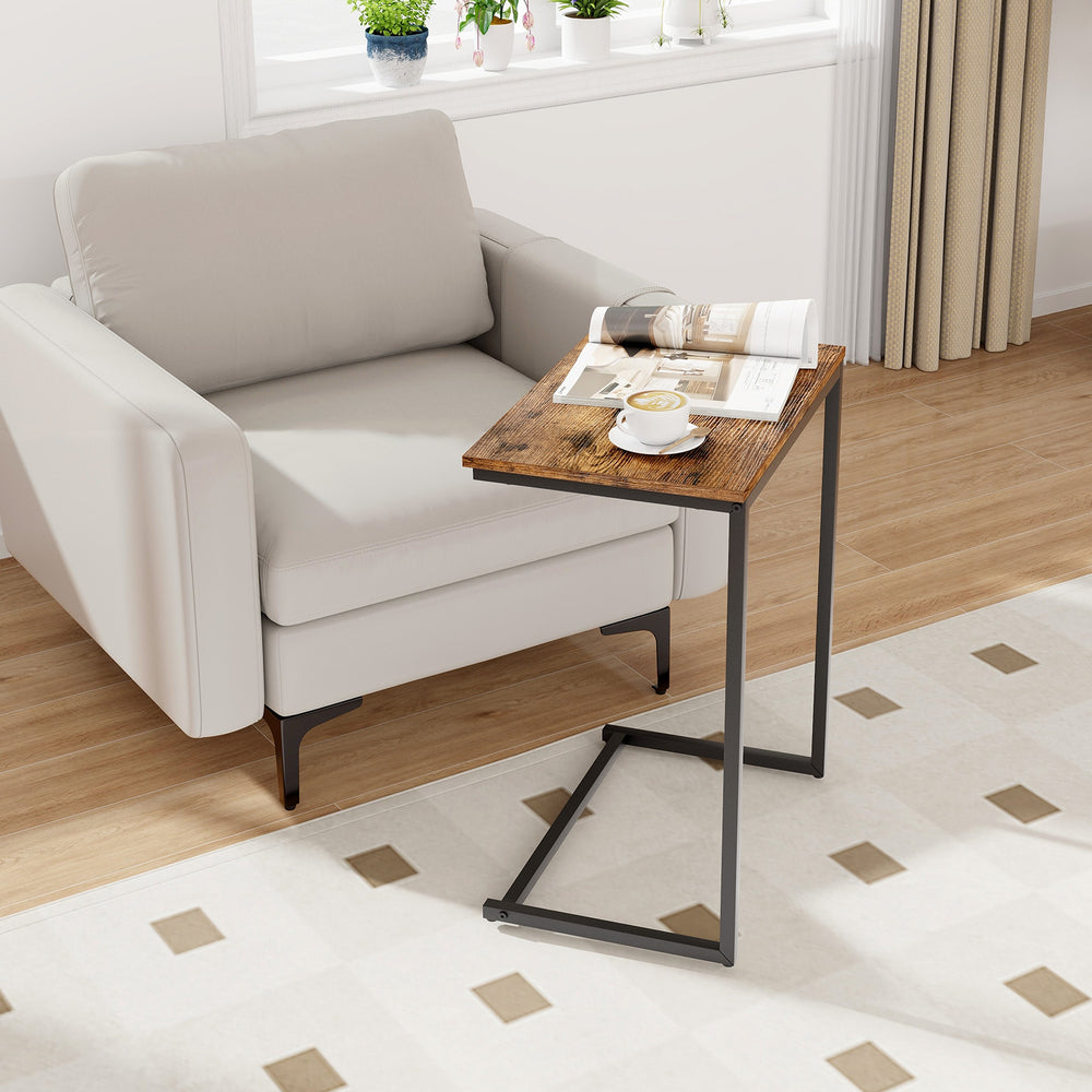 C-shaped Industrial End Table with Metal Frame - Gallery View 1 of 9
