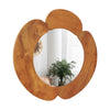 Rustic 29-inch vanity mirror with a solid teak wood frame, featuring an elegant curved design for stylish home decor.