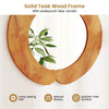 29-inch rustic hanging vanity mirror with solid teak wood frame, waterproof varnish, ideal for bathrooms and living.