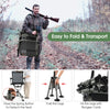 360-degree silent swivel hunting chair in black, featuring foldable legs and a carry strap for easy transport and.