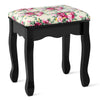 Cushioned stool with floral pattern, designed for the black vanity table set, offering comfort for makeup application.