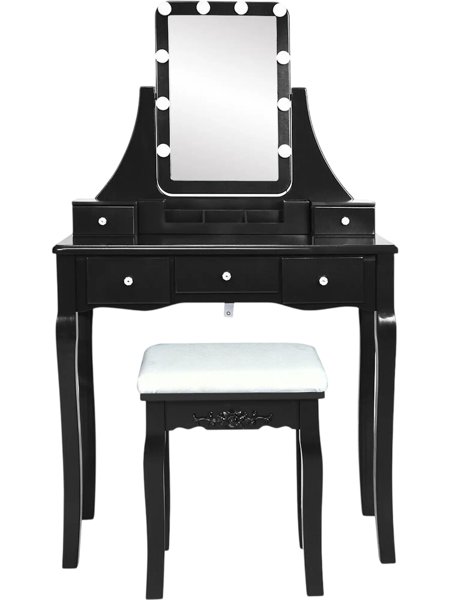 Costway Vanity Dressing Table w/ 10 Dimmable LED Light Bulbs & Cushioned Stool 20174386 New