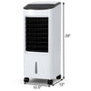 Evaporative portable air cooler fan with remote control, 29" tall, 7L water tank, ideal for home and office use.