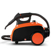 Heavy duty household steam cleaner in black and orange with wheels, 1500W power, and 18 accessories for versatile.