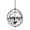 20-inch black metal chandelier with 5 E12 bulb holders and adjustable interlocking rings for versatile lighting.
