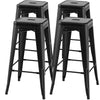 Set of 4 black 30-inch bar stools with square seats and handling holes, designed for kitchen or home bar use.