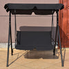 Cushioned black loveseat patio swing glider with waterproof canopy, featuring a sturdy steel frame for outdoor.