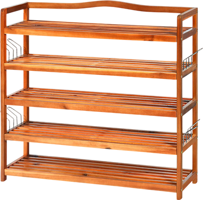 Costway 5-Tier Wood Shoe Rack Holds 12-18 Pairs 64328095 New
