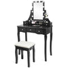 Side view of the black vanity dressing table showcasing its elegant design, 10 dimmable lights, and spacious storage.