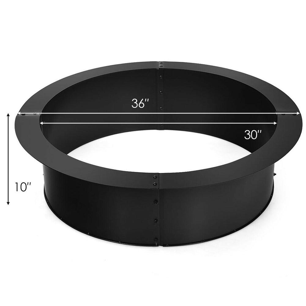 36-inch round steel fire pit ring with a 30-inch inner diameter, designed for outdoor DIY use and easy assembly.