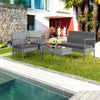 4-piece outdoor rattan conversation set with comfortable cushions, featuring a coffee table, ideal for backyard.