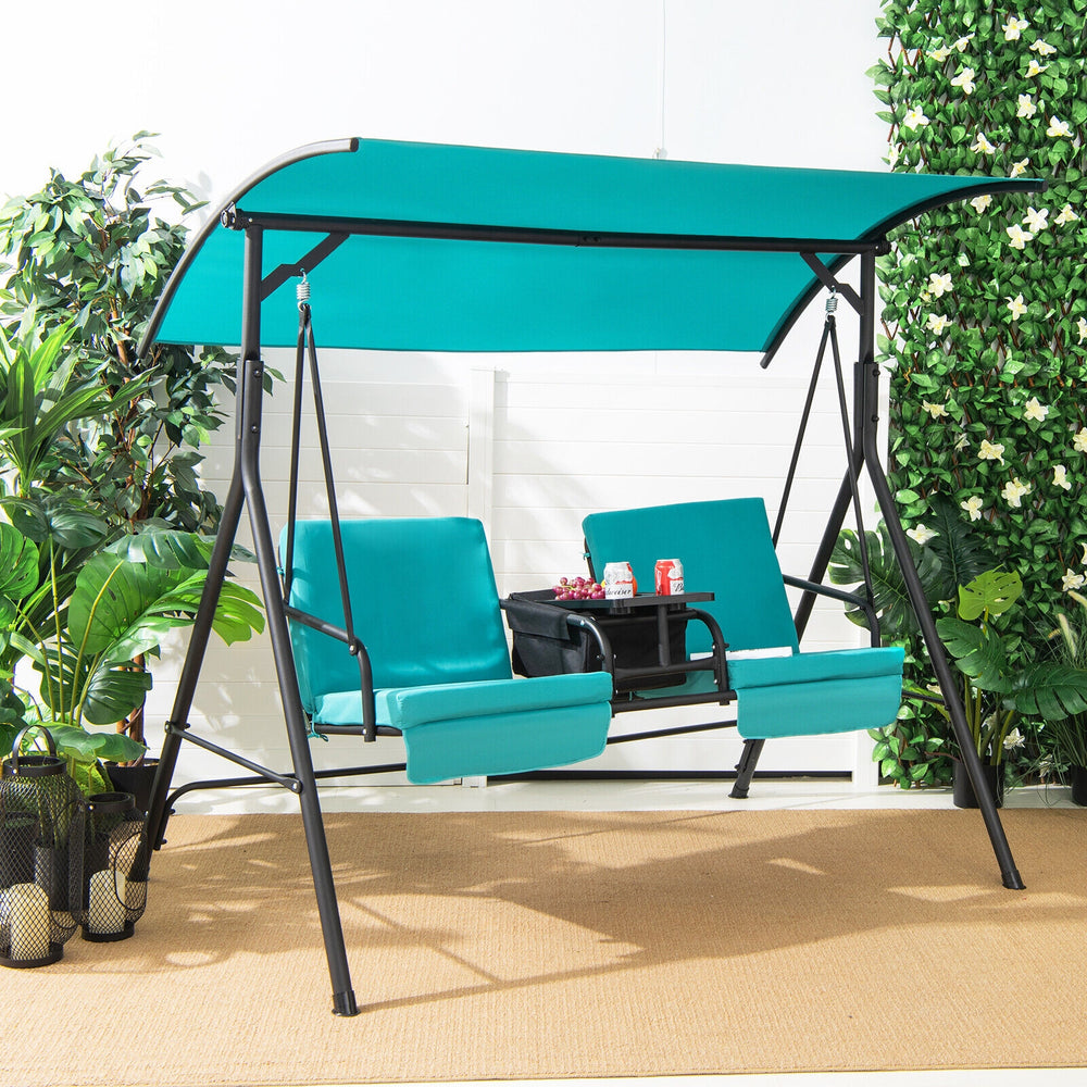 Porch Swing Chair with Adjustable Canopy-Turquoise - Gallery View 1 of 11