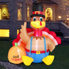 6-foot inflatable turkey with pumpkin, featuring bright LED lights, perfect for Thanksgiving lawn decor.