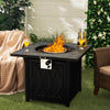 Square 32-inch propane fire pit table with lava rocks, 50,000 BTU, perfect for patio and garden relaxation.