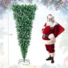 Upside down 7.5 ft pre-lit Christmas tree with 1100 snowy tips and 400 LED lights, perfect for small spaces.