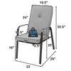 High-back patio dining chair with 2.5" cushions, reinforced steel frame, stackable design, ideal for outdoor use.