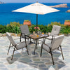 35" square patio dining table with tempered glass top and umbrella hole, ideal for outdoor gatherings with 4 people.