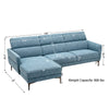 L-shaped blue sofa couch with adjustable headrests, 800 lbs capacity, featuring thick cushions for comfort.