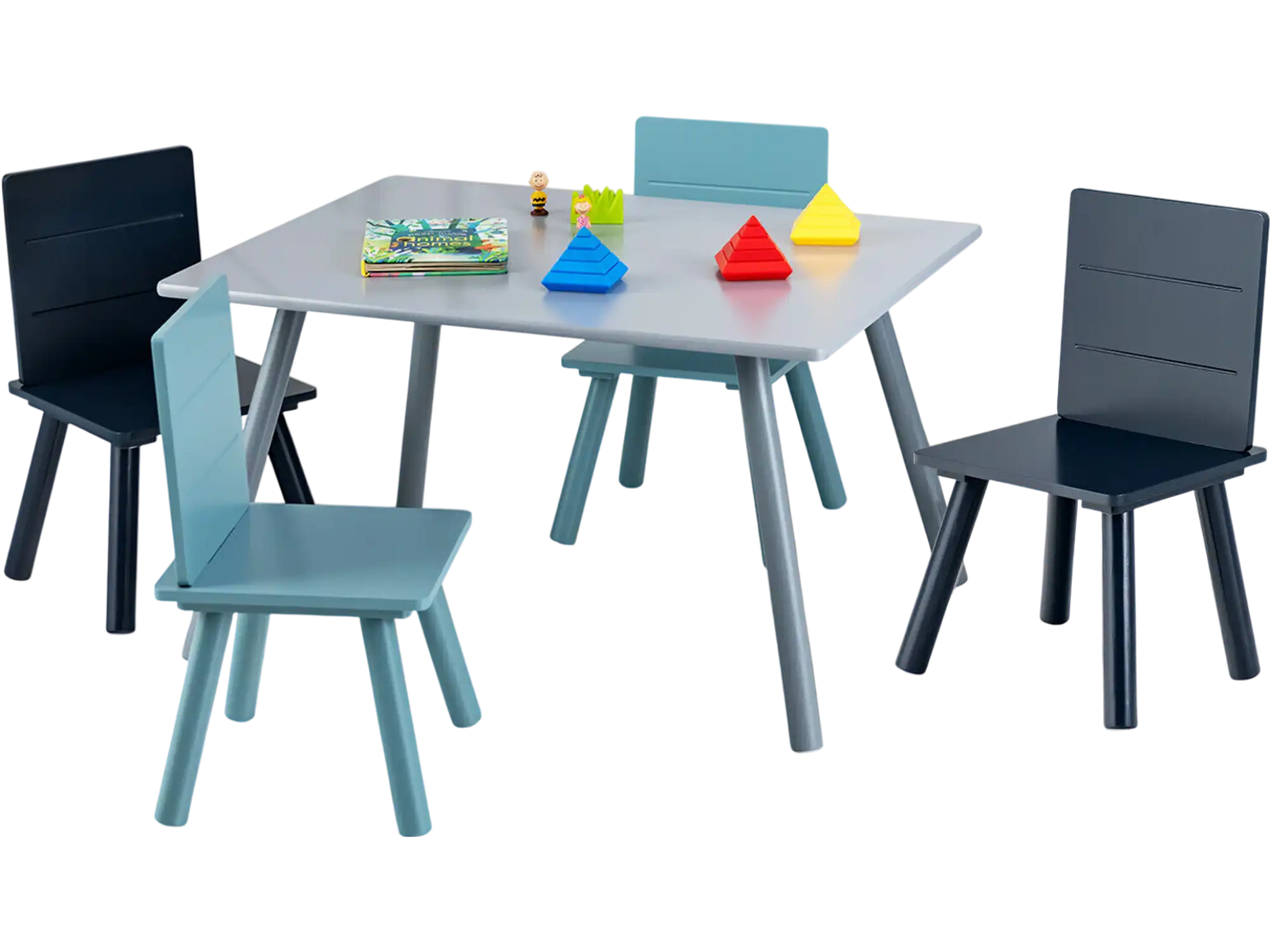 Costway 5-Piece Kids Wooden Activity Play Table & Chair Set Blue 83156274 New