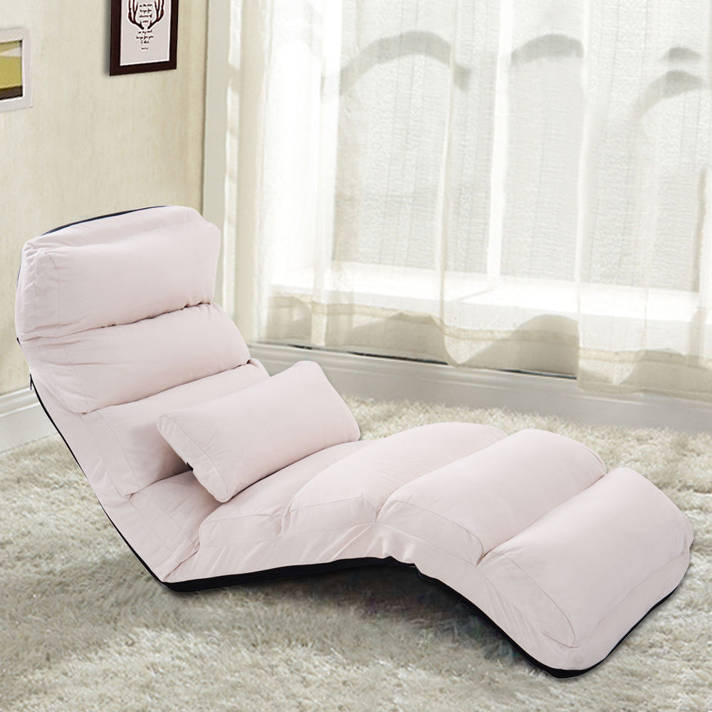 Folding Lazy Sofa Chair Stylish Sofa Couch Beds Lounge Chair W/Pillow-Beige - Gallery View 1 of 11