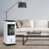 Evaporative portable air cooler fan with remote control, featuring a 7L water tank and adjustable blinds for home.
