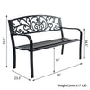 50-inch patio bench with steel frame and cast iron backrest, perfect for outdoor spaces like gardens and decks.