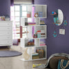 Ladder corner bookshelf in white with 5 cubes, perfect for storage and display in small spaces. Ideal for modern decor.