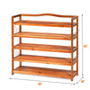5-tier acacia wood shoe rack with removable shelves and metal hooks, ideal for storing 12-18 pairs in any room.