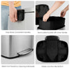 Stainless steel 13.2-gallon trash can with removable bucket, easy-move handles, and non-slip bottom for convenience.