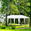 10 x 20 feet outdoor party canopy tent with removable walls, set up in a lush garden for events and gatherings.