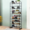 10-tier free-standing metal frame shoe rack with removable layers, ideal for hallway or entryway storage.